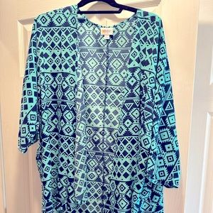 LulaRoe Duster Shirley cardigan blue/green geometric
